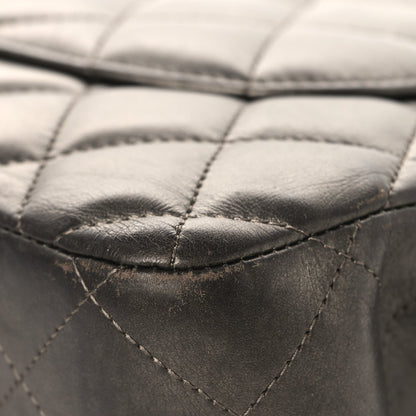 Chanel Metallic Lambskin Quilted Jumbo Double Flap Pewter
