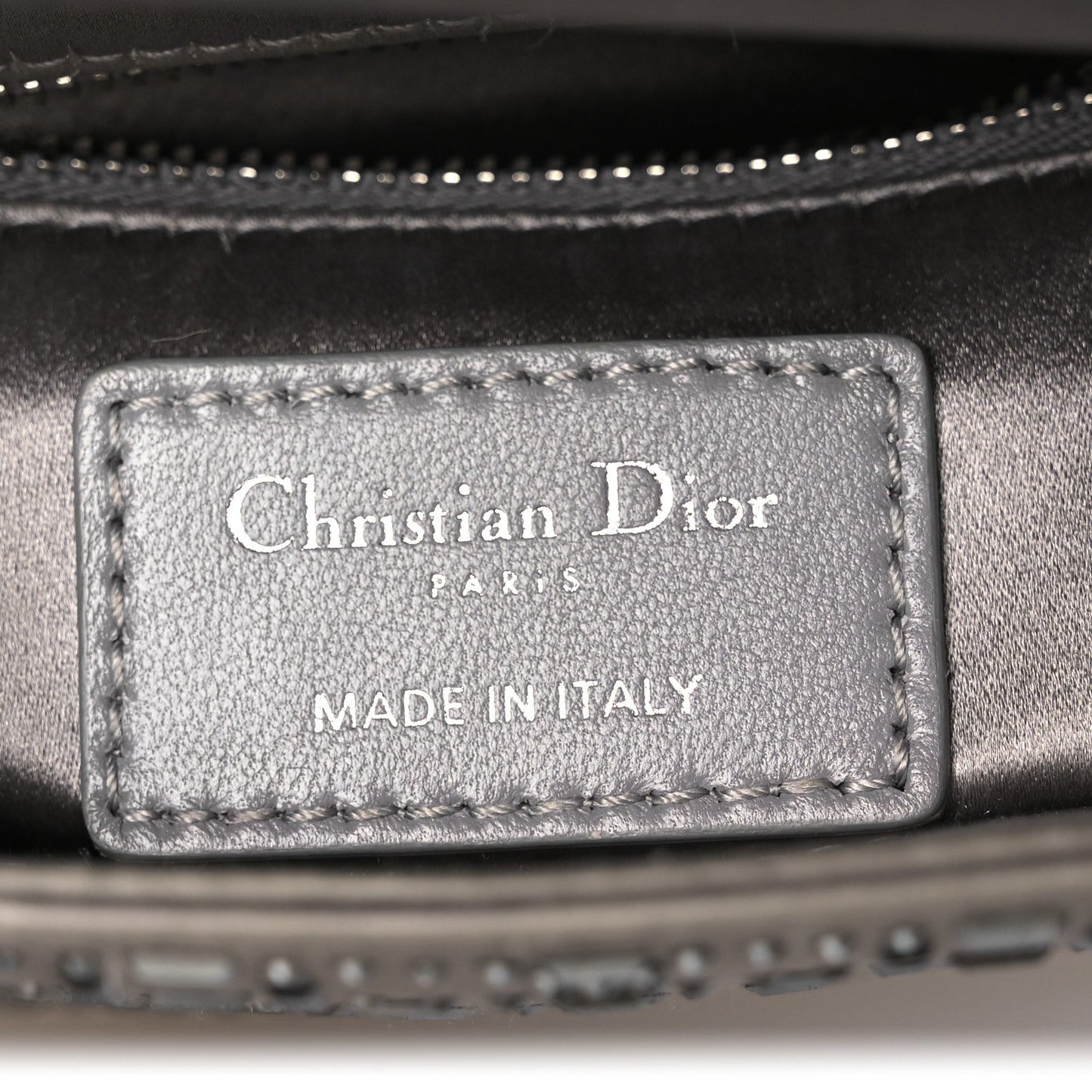 Christian Dior Satin Crystal Cannage Mini Lady Dior Gray