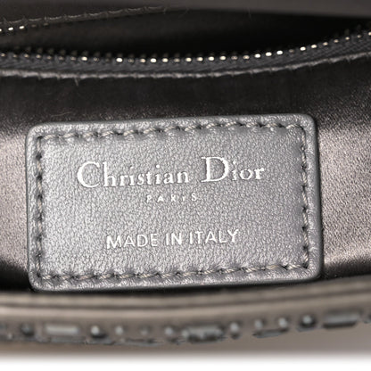 Christian Dior Satin Crystal Cannage Mini Lady Dior Gray