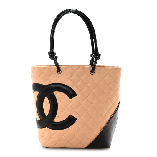 Chanel Calfskin Quilted Medium Cambon Tote Beige Black