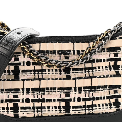 Chanel Tweed Calfskin Calfskin Small Gabrielle Hobo Black Light Beige