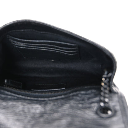 Saint Laurent Crinkled Calfskin Matelasse Monogram Niki Chain Wallet Black
