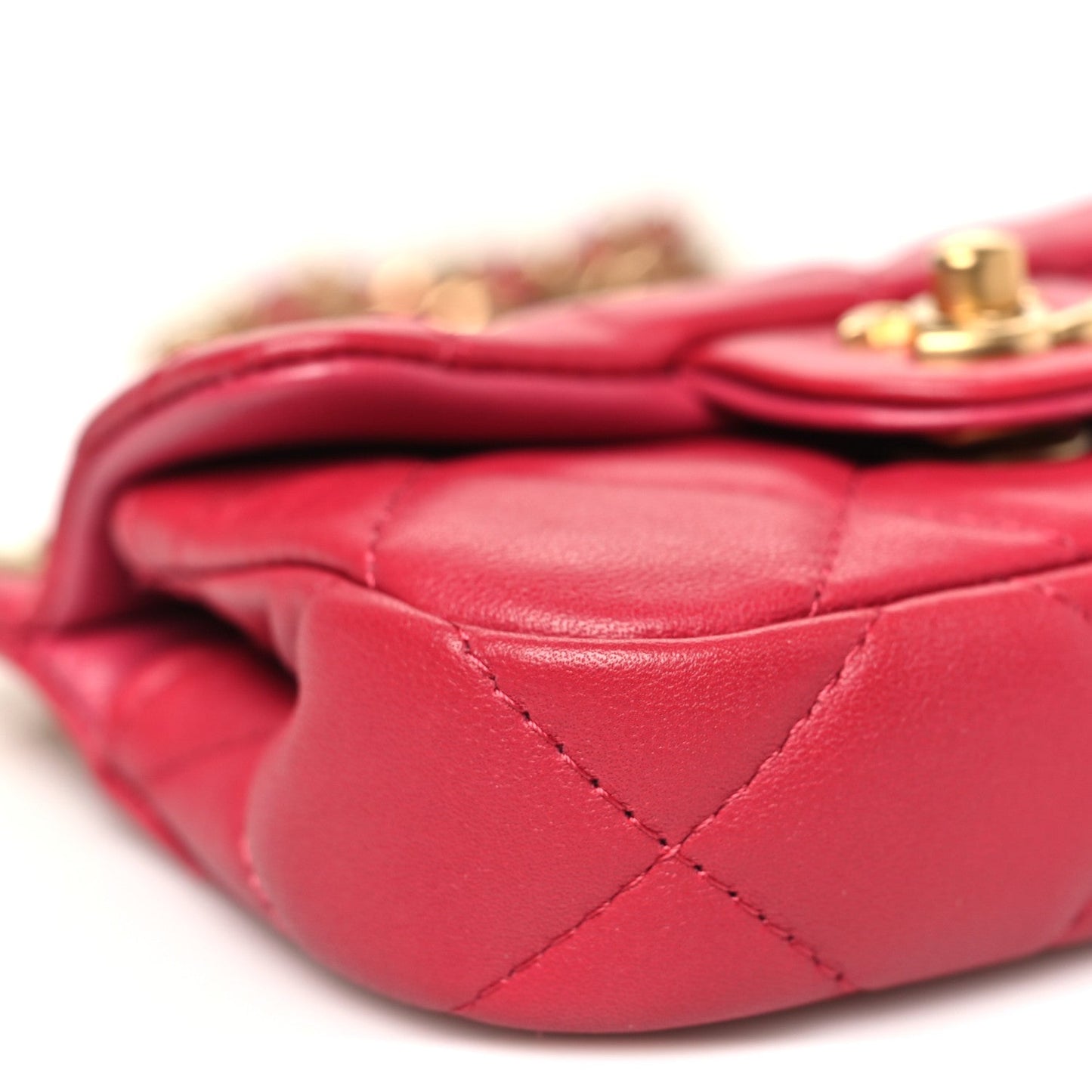 Chanel Calfskin Quilted Lady Handle Flap Card Holder With Chain Dark Pink
