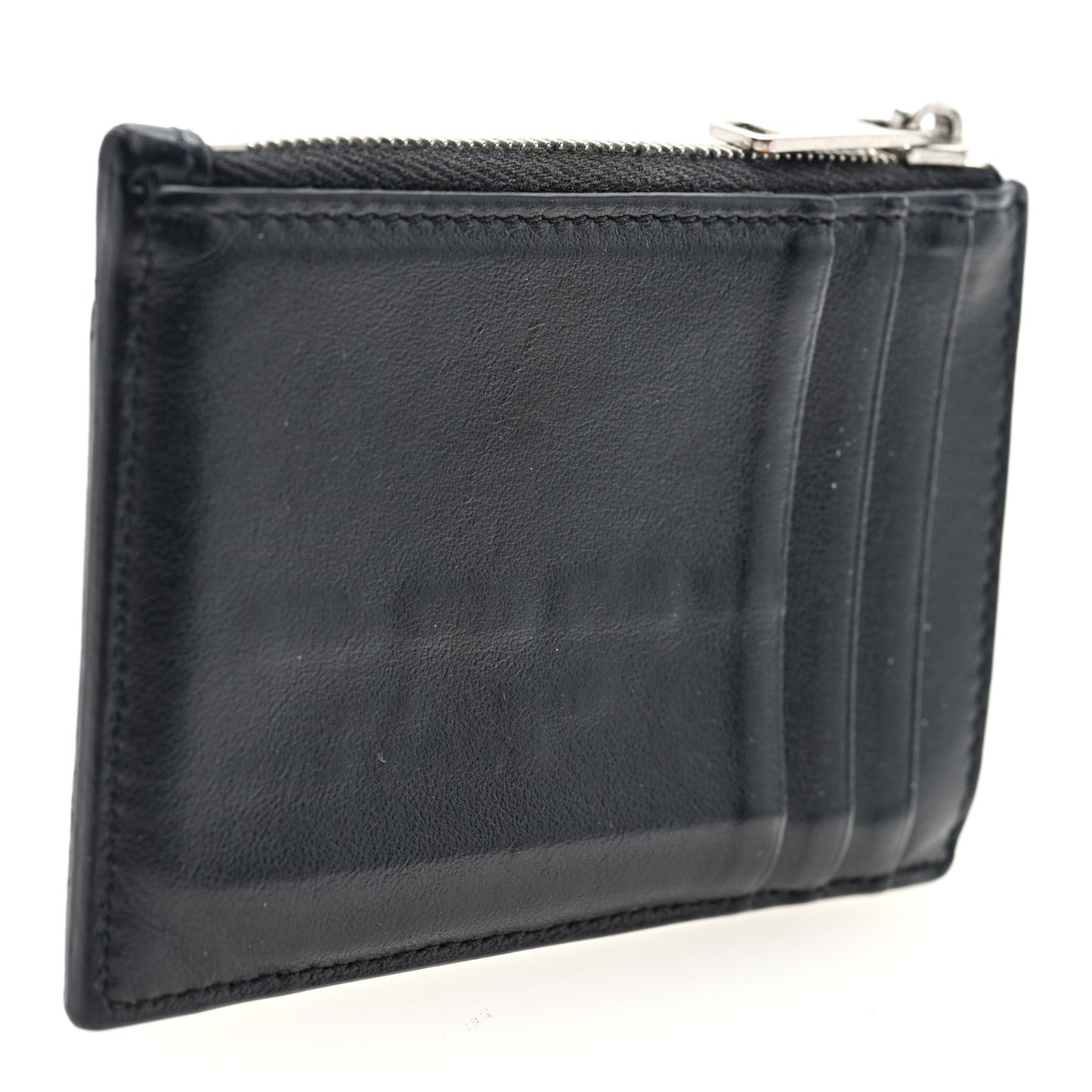 Celine Smooth Lambskin Zip Logo Card Holder Black White