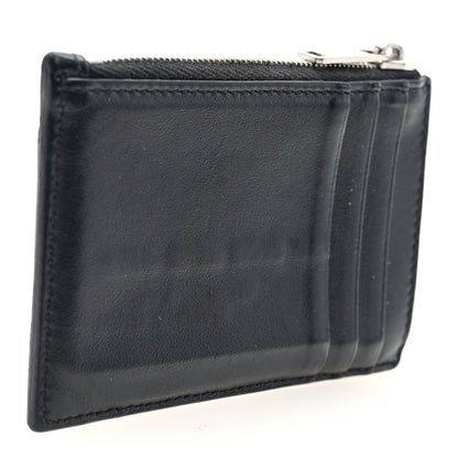 Celine Smooth Lambskin Zip Logo Card Holder Black White
