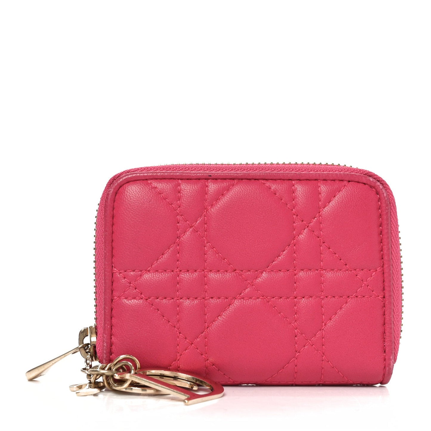 Christian Dior Lambskin Cannage Mini Lady Dior Zip Portemonnaie Fuchsia