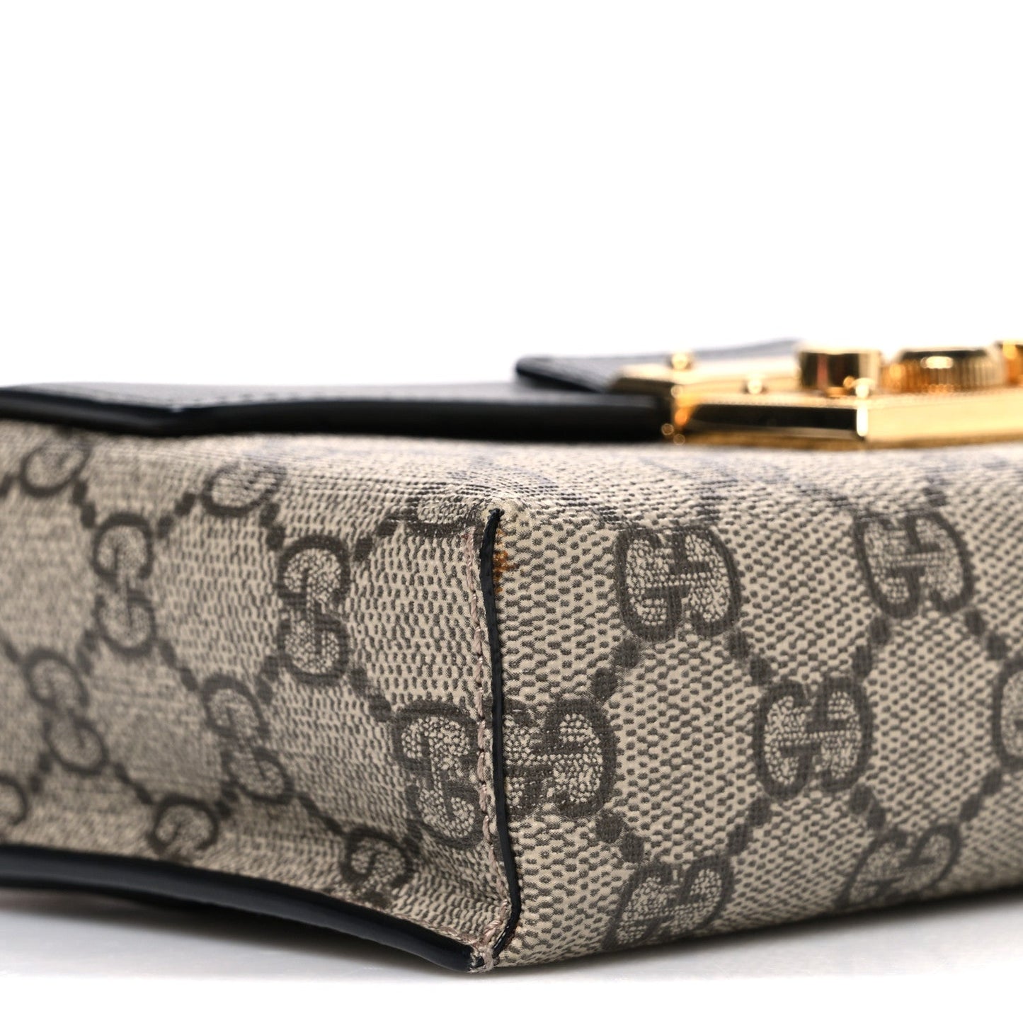 Gucci GG Supreme Monogram Calfskin Mini Padlock Top Handle Shoulder Bag Beige Black Cuir