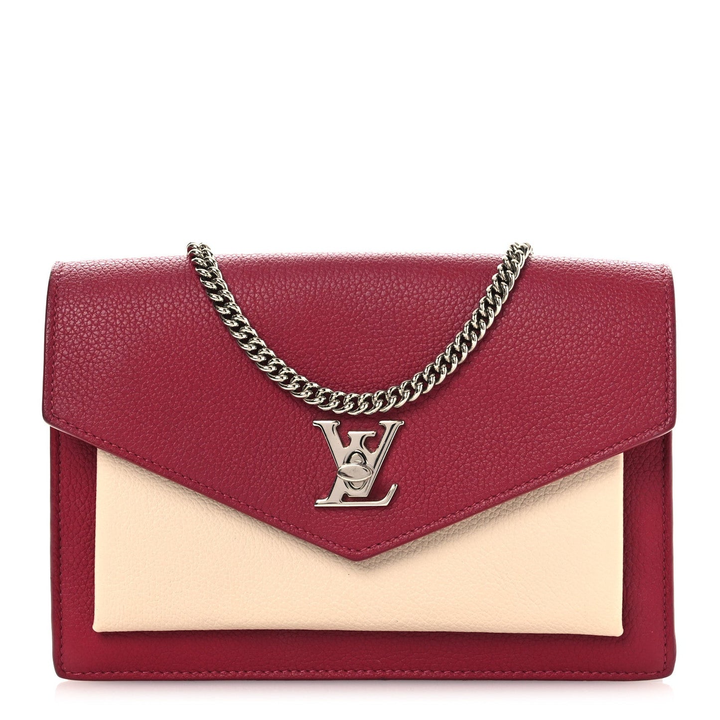 Louis Vuitton Calfskin My Lockme Chain Pochette Lie De Vin Etain Creme