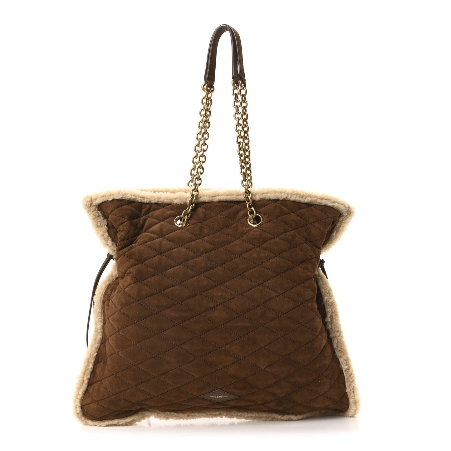 Saint Laurent Suede Shearling Quilted Le Pochon Natural Tan
