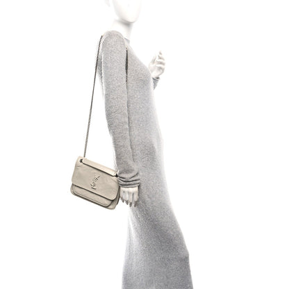 Saint Laurent Crinkled Calfskin Matelasse Monogram Baby Niki Chain Satchel Crema Soft