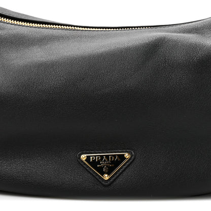 Prada Soft Grain Calfskin Large Demi-Lune Shoulder Bag Black