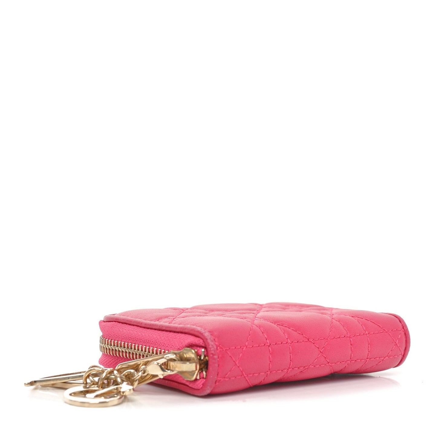Christian Dior Lambskin Cannage Mini Lady Dior Zip Portemonnaie Fuchsia