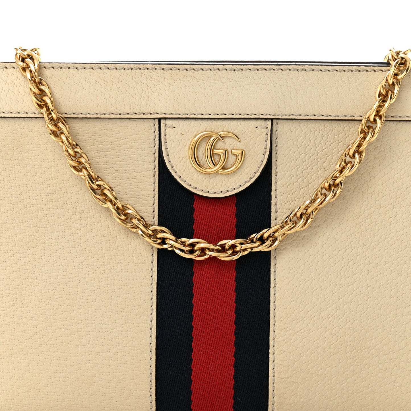 Gucci Textured Calfskin Web Small Ophidia Chain Shoulder Bag Mystic White