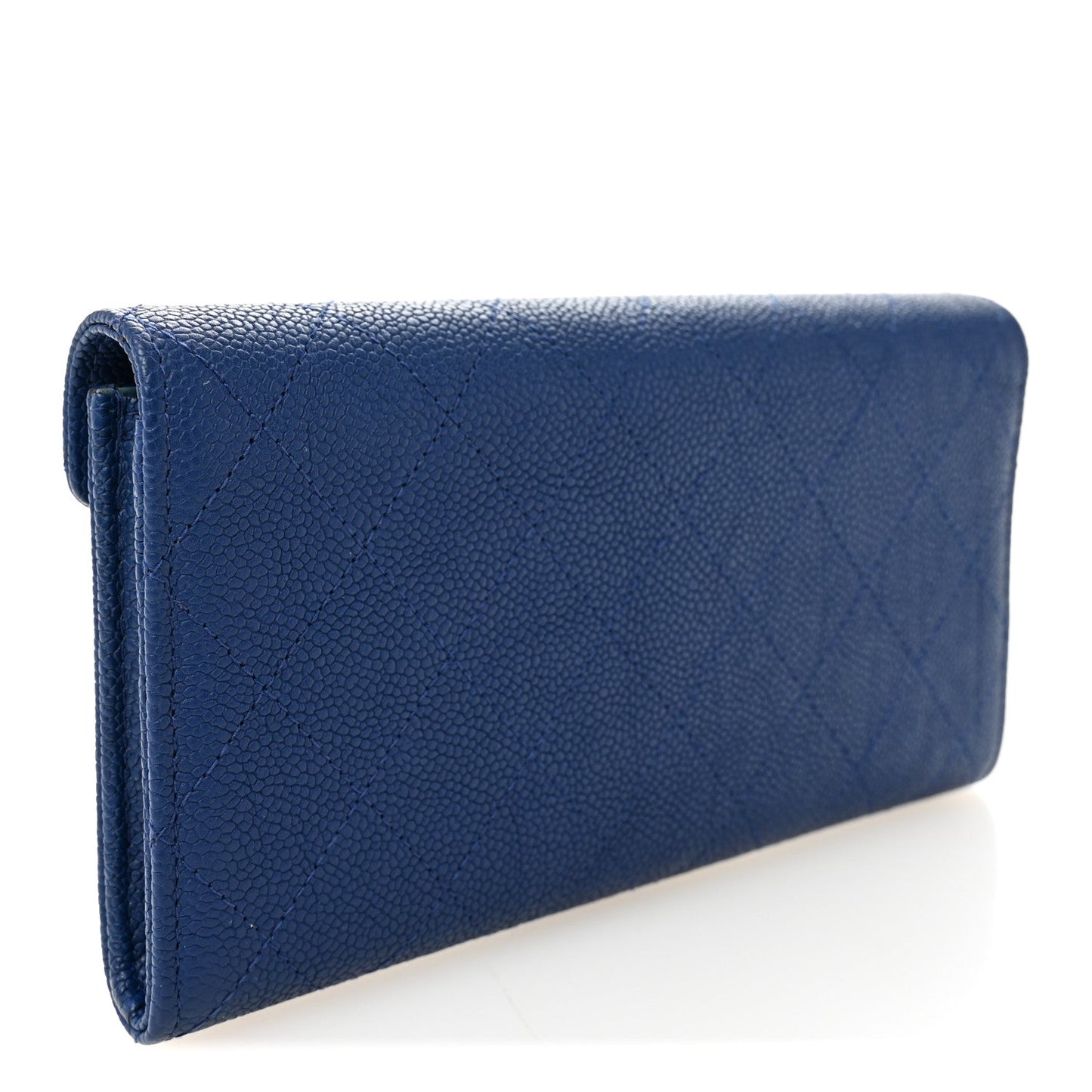 Chanel Caviar Quilted CC Box Gusset Flap Wallet Blue