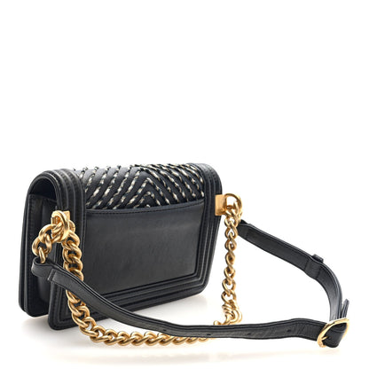 Chanel Calfskin Chevron Embroidered Boy By The Sea Flap Waist Belt Bag Black