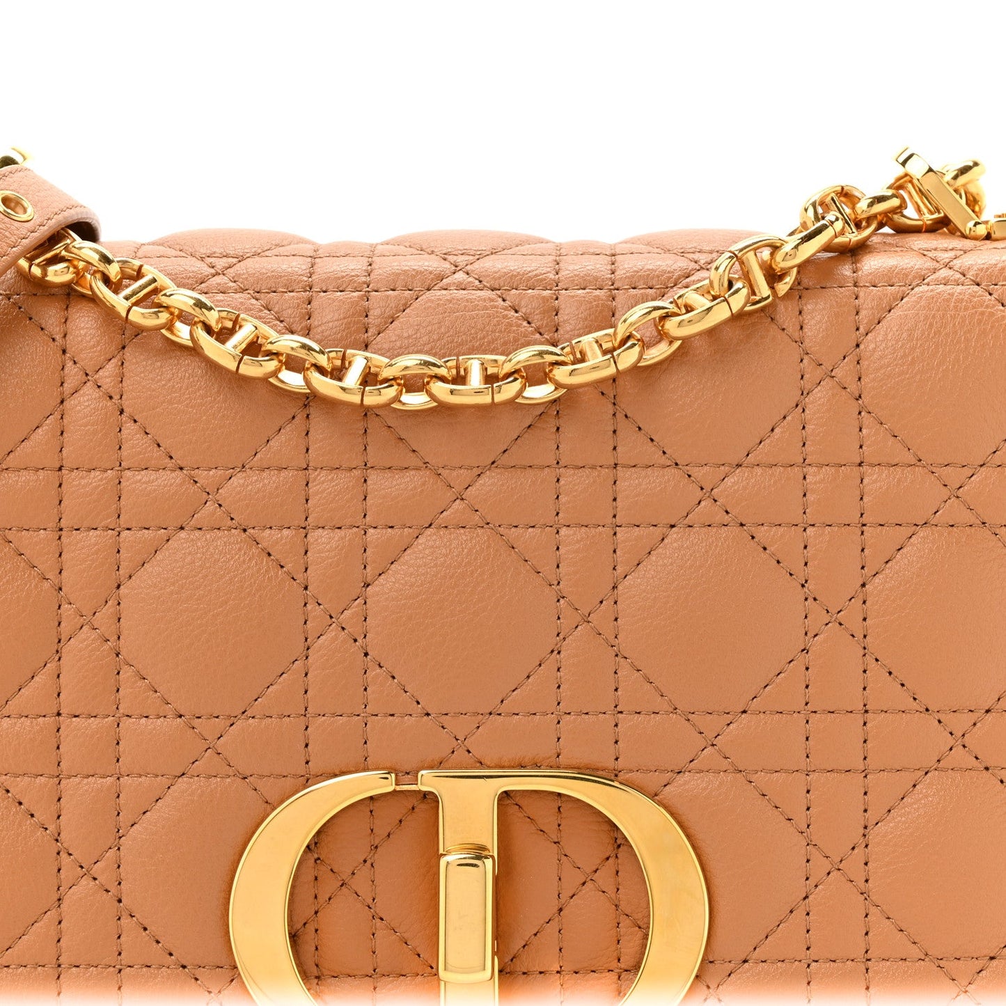 Christian Dior Calfskin Cannage Medium Caro Bag Tan