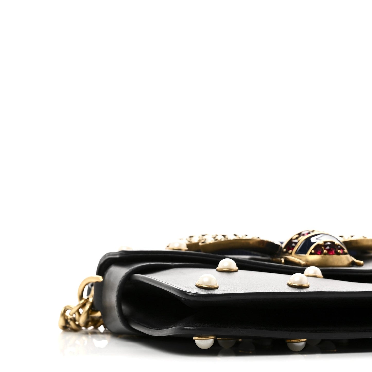 Gucci Nappa Pearl Studded Mini Queen Margaret Broadway Shoulder Bag Black