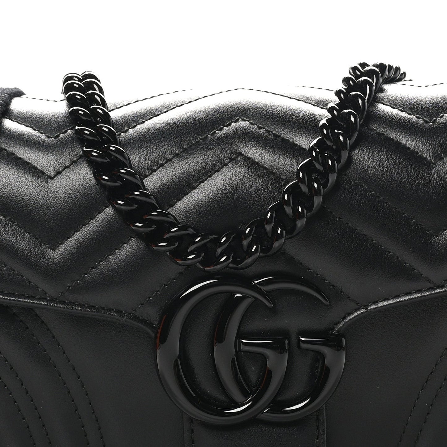 Gucci Calfskin Matelasse Monochrome GG Marmont Crossbody Shoulder Bag Black