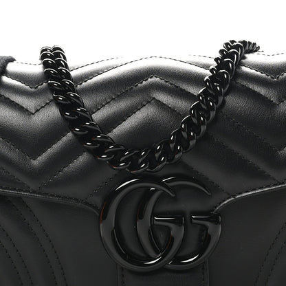 Gucci Calfskin Matelasse Monochrome GG Marmont Crossbody Shoulder Bag Black