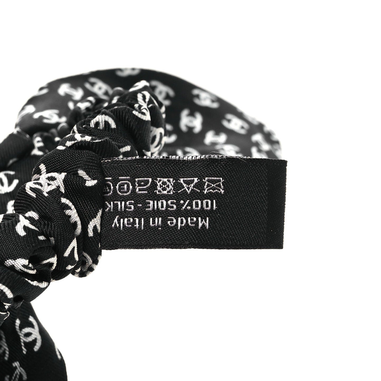 Chanel Silk Twill CC Scarf Hair Tie Black Ecru