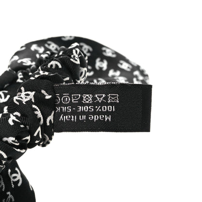 Chanel Silk Twill CC Scarf Hair Tie Black Ecru
