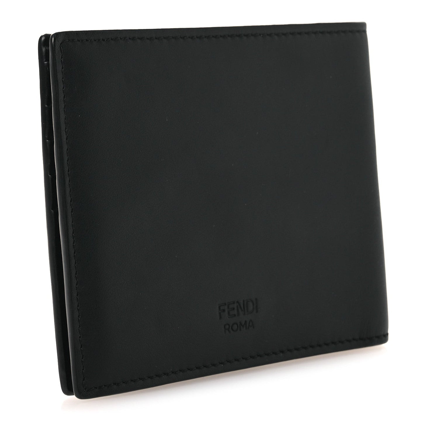 Fendi Calfskin Metal Monster Eyes Bi-fold Wallet Black