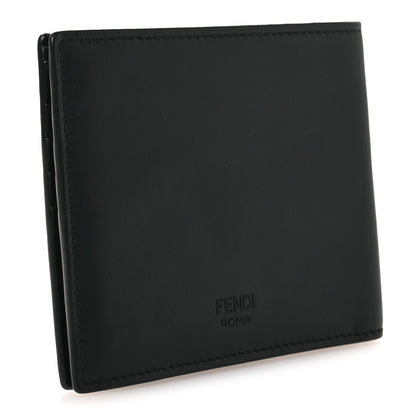 Fendi Calfskin Metal Monster Eyes Bi-fold Wallet Black