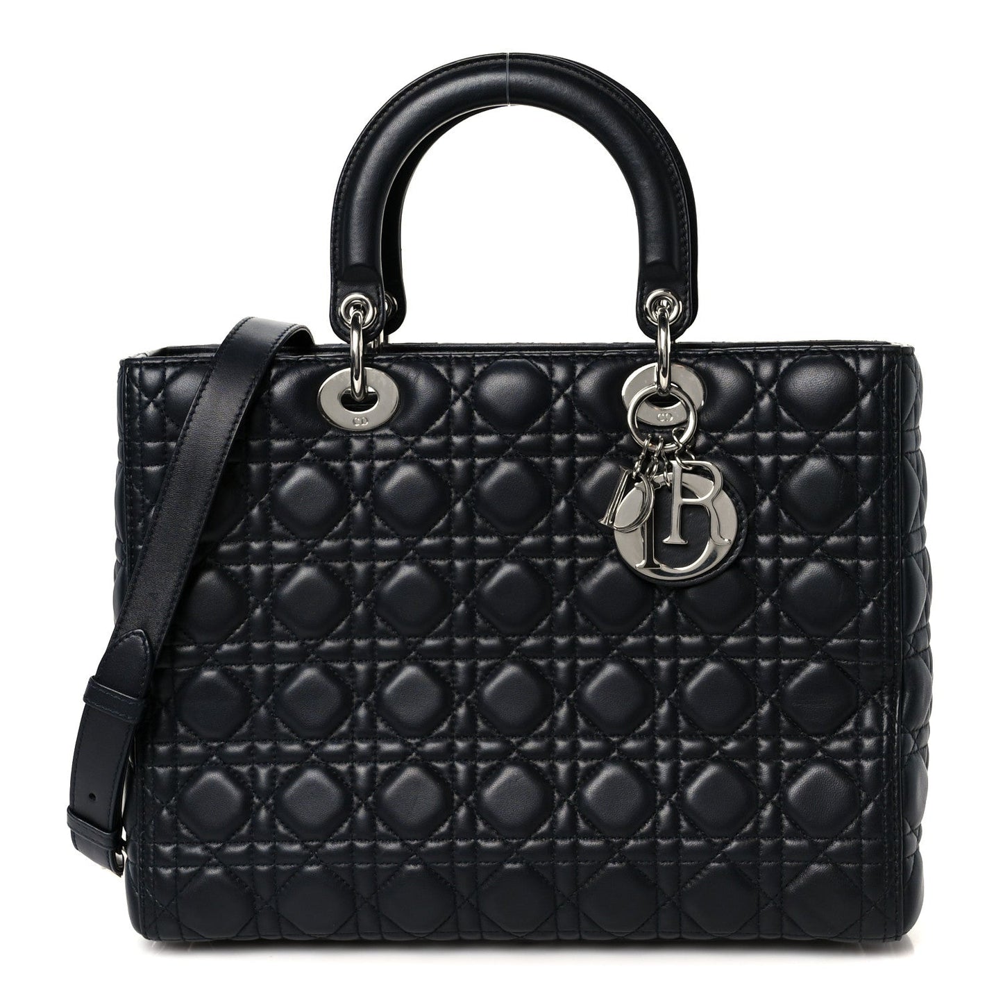 Christian Dior Lambskin Cannage Large Lady Dior Navy Blue