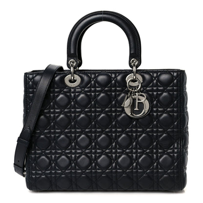 Christian Dior Lambskin Cannage Large Lady Dior Navy Blue