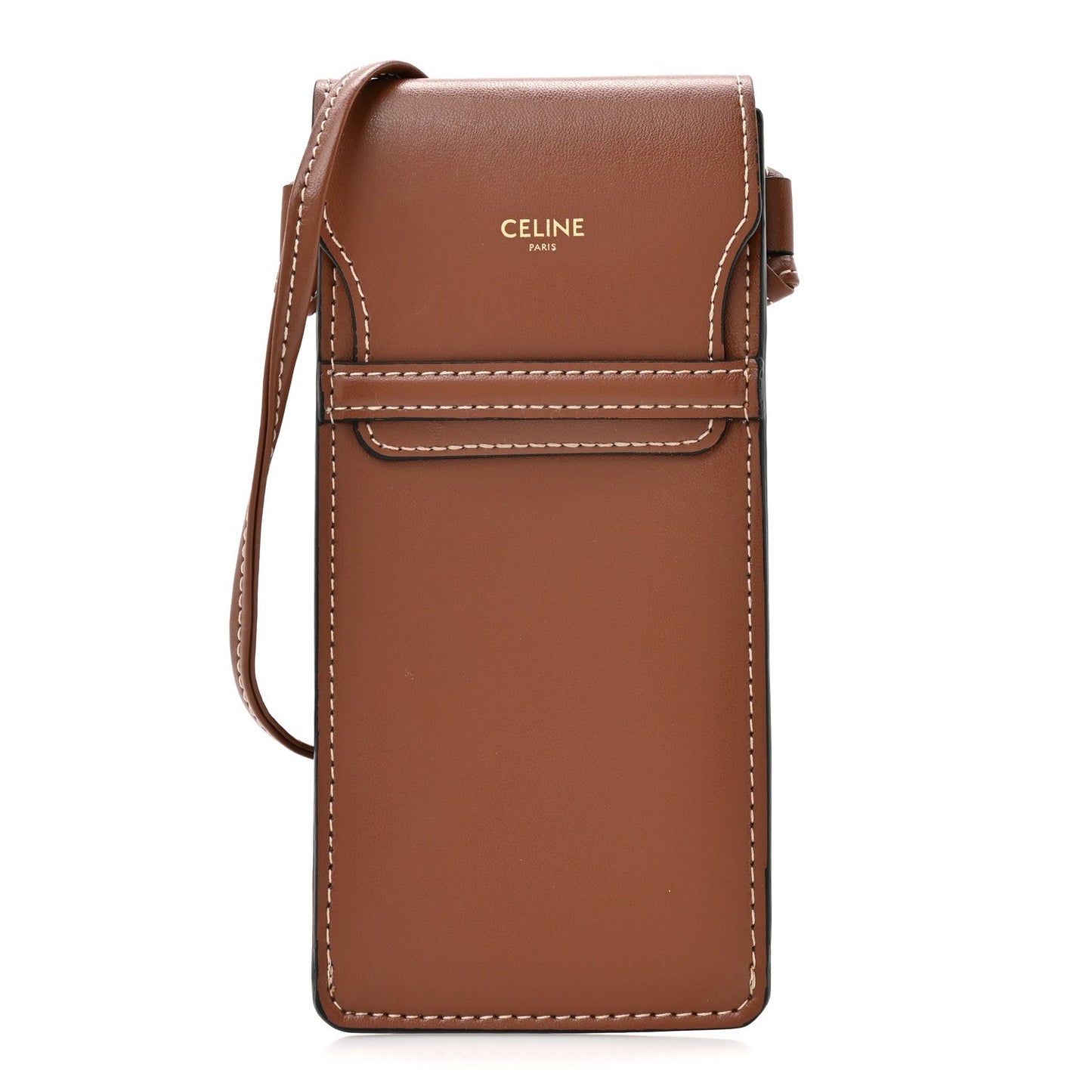 Celine Calfskin Phone Pouch With Flap Tan