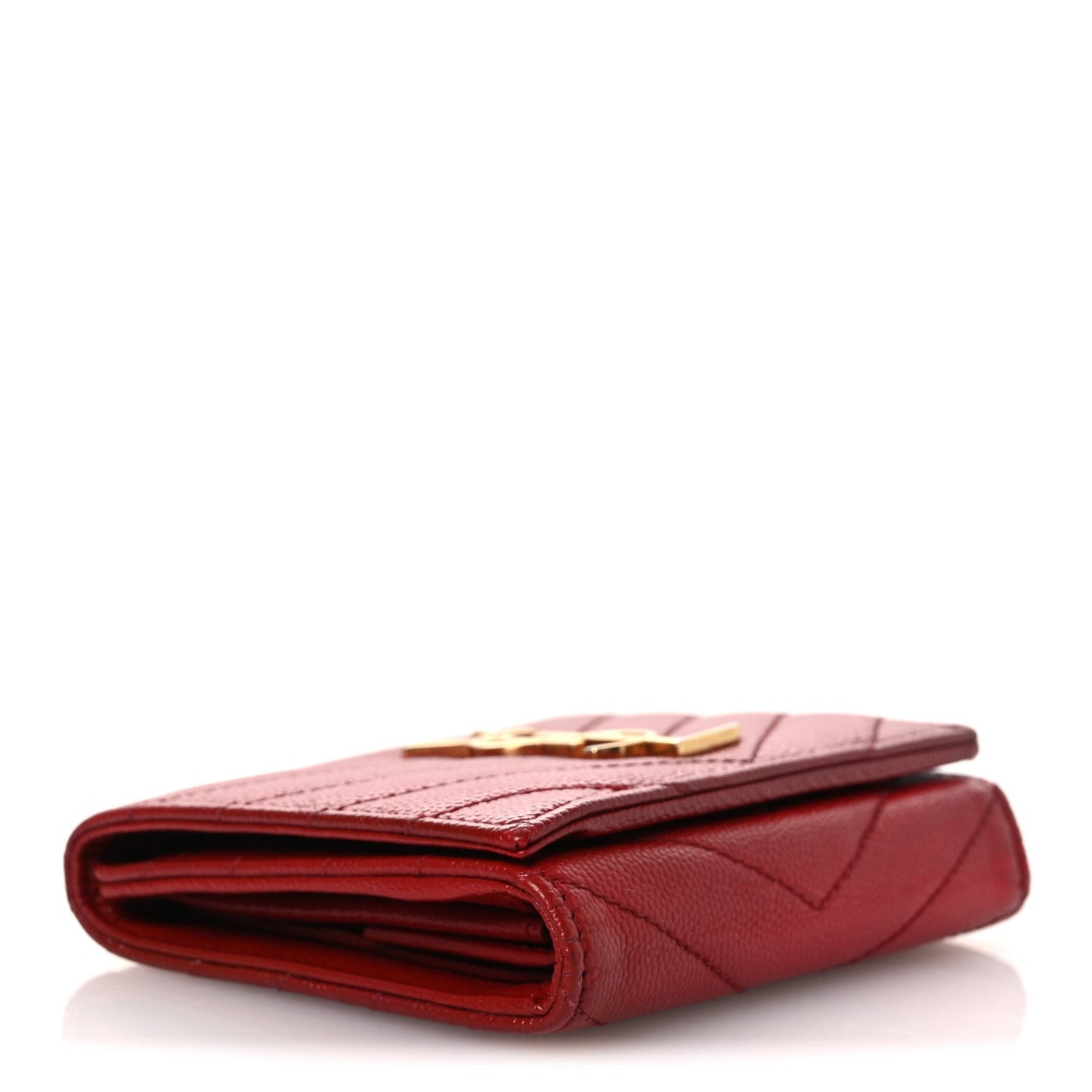 Saint Laurent Grain De Poudre Matelasse Chevron Monogram Compact Wallet Red