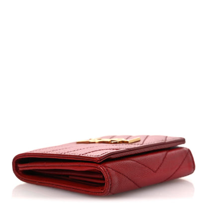 Saint Laurent Grain De Poudre Matelasse Chevron Monogram Compact Wallet Red