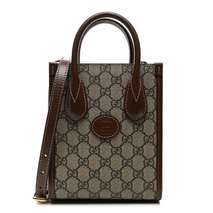 Gucci GG Supreme Monogram Azalea Calfskin Mini Retro Interlocking G Tote Bag Beige Ebony Brown Sugar