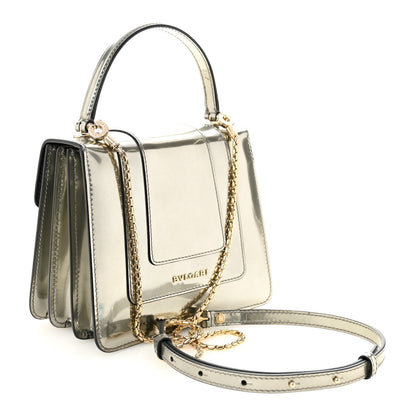 Bulgari Metallic Calfskin Serpenti Forever Top Handle Silver