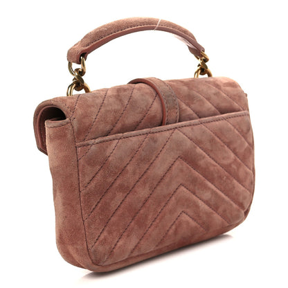 Saint Laurent Suede Matelasse Chevron Monogram Mini College Bag Barely Pink