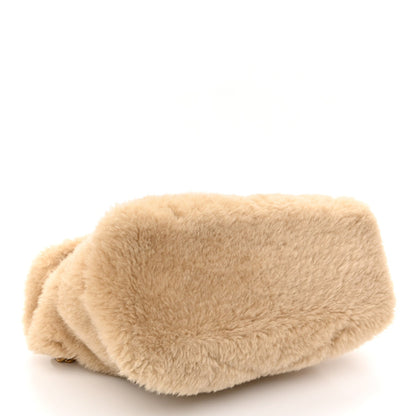 Saint Laurent Merino Shearling Lambskin Quilted Small Loulou Puffer Monogram Chain Satchel Natural Beige