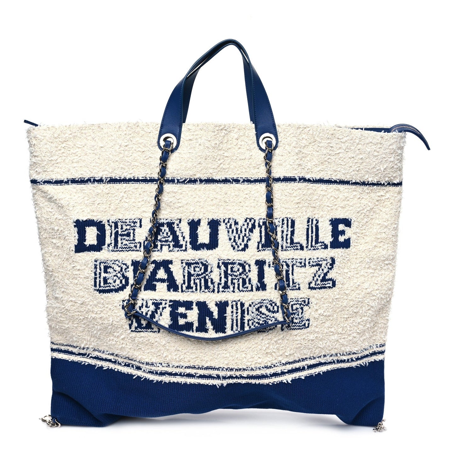 Chanel Mixed Fibers Lambskin Venise Biarritz Maxi Tote Blue White