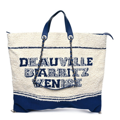 Chanel Mixed Fibers Lambskin Venise Biarritz Maxi Tote Blue White