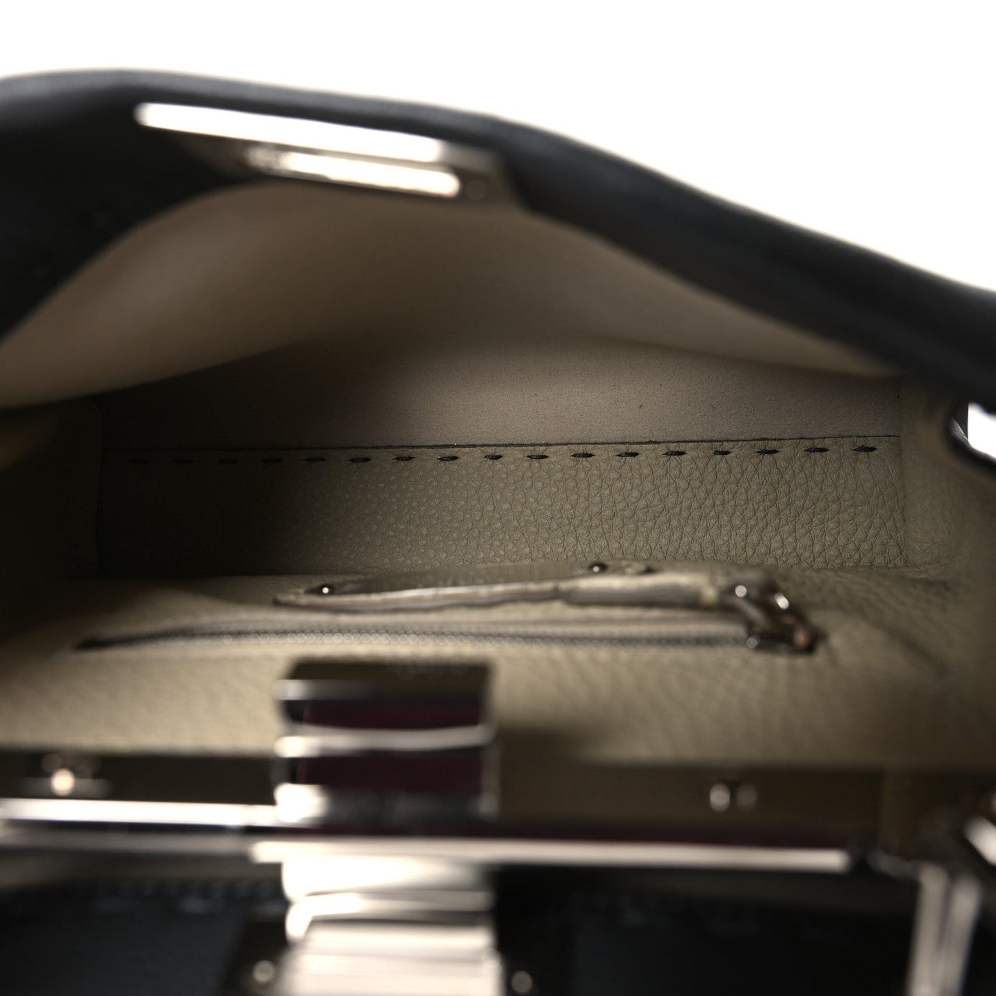 Fendi Cuoio Romano Selleria Bi-Color Mini Peekaboo Iconic Satchel Asfalto Latte