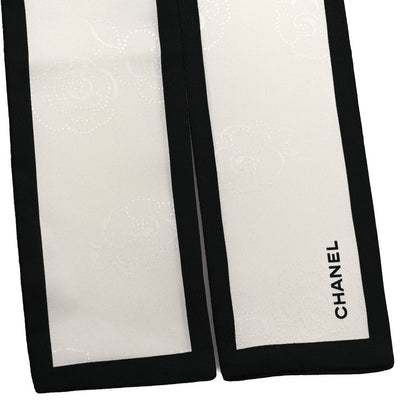 Chanel Silk CC Slim Camellia Bandeau Scarf Ecru Black