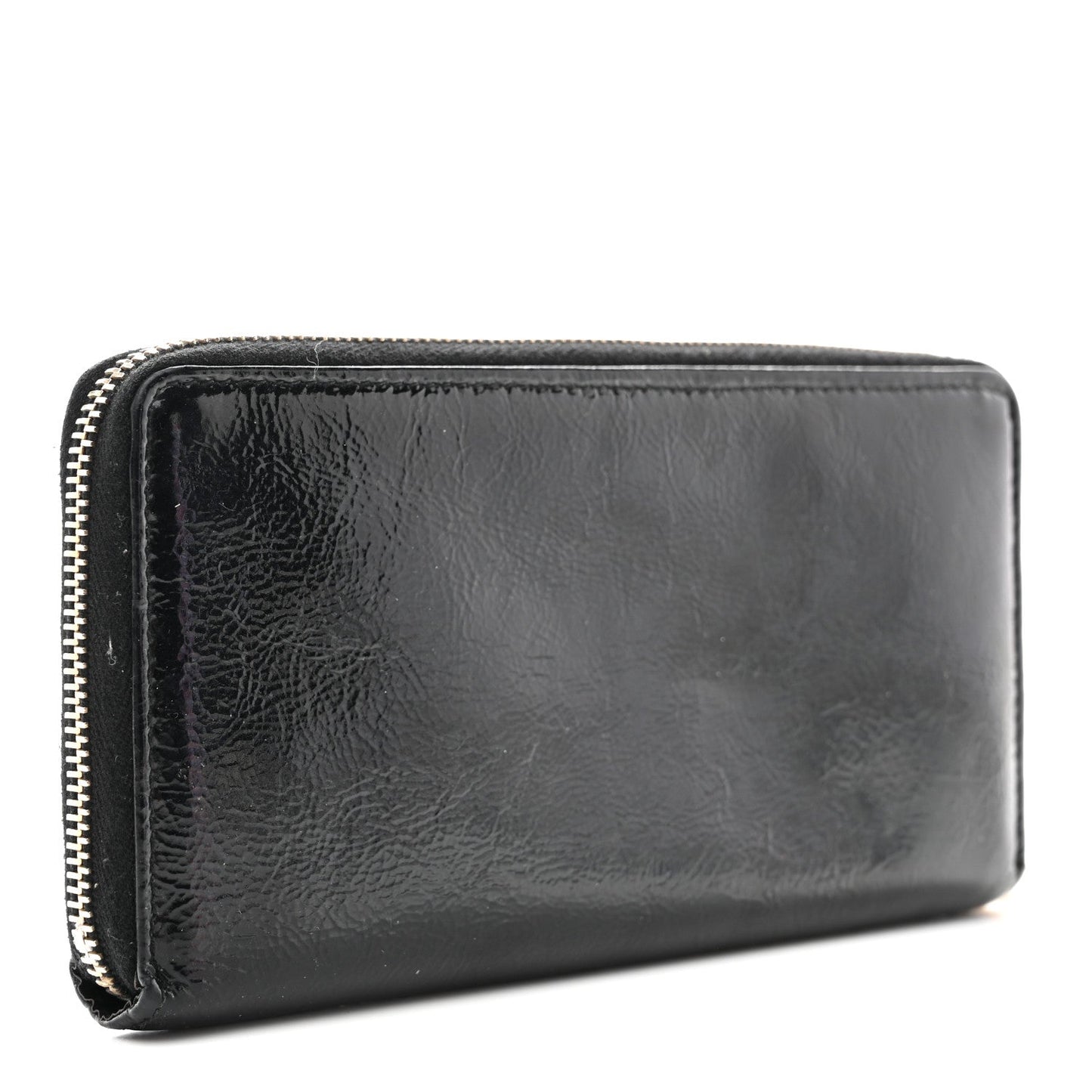 Saint Laurent Textured Patent Monogram Belle De Jour Zip Around Wallet Black