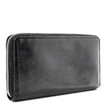 Saint Laurent Textured Patent Monogram Belle De Jour Zip Around Wallet Black