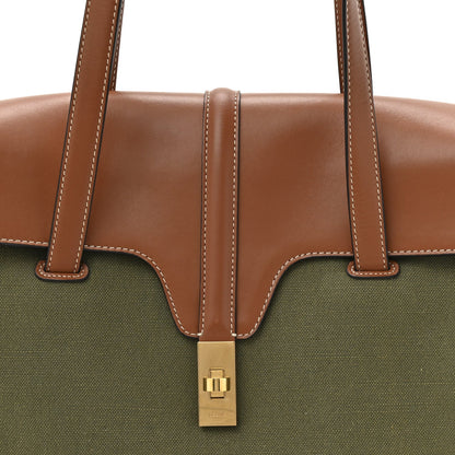 Celine Canvas Calfskin Medium Soft 16 Top Handle Bag Khaki Tan