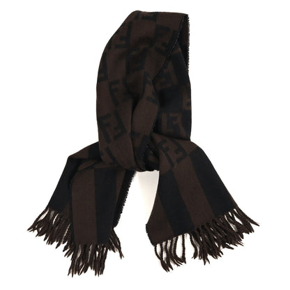 Fendi Wool FF Fringe Scarf Tobacco Black