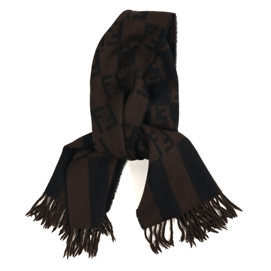Fendi Wool FF Fringe Scarf Tobacco Black