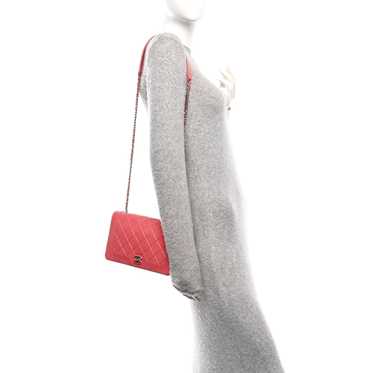 Chanel Crumpled Calfskin Quilted Bi Vintage Small Single Flap Pink