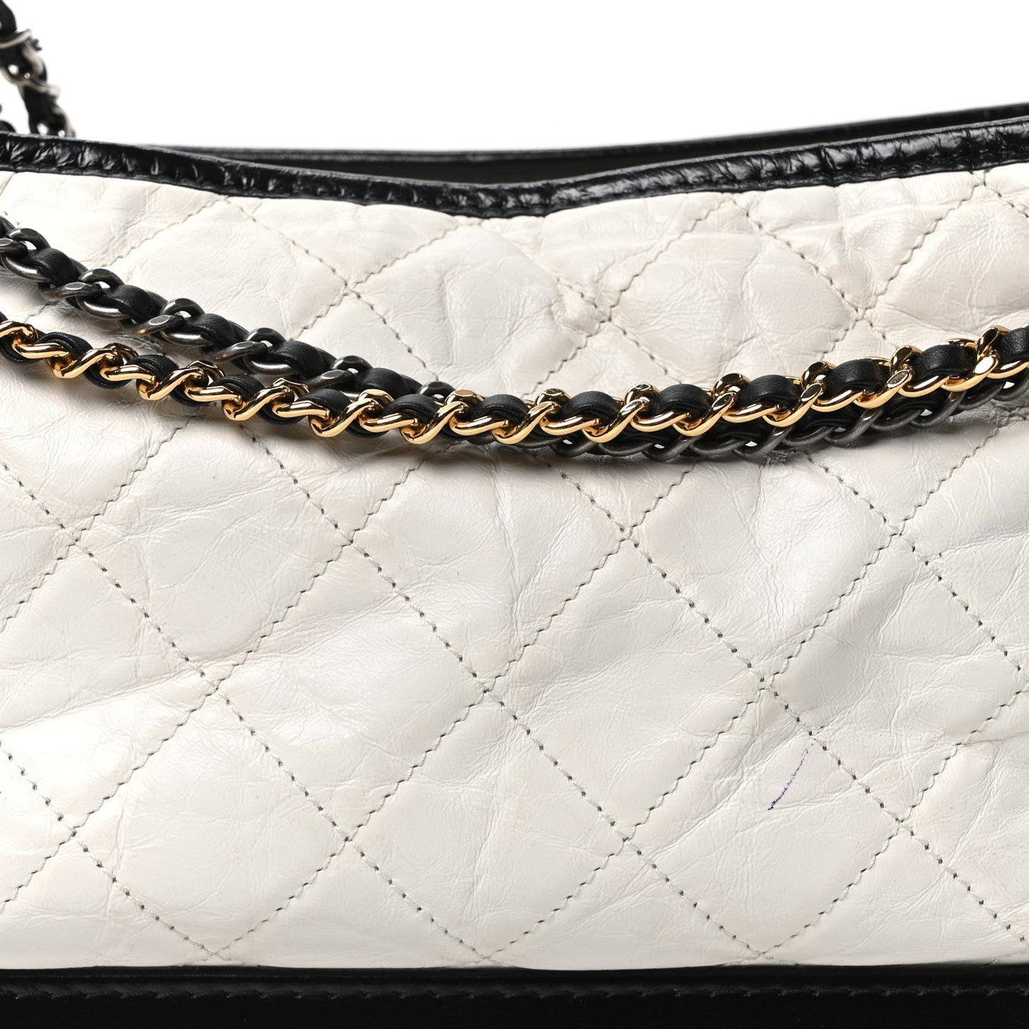 Chanel Aged Calfskin Quilted Medium Gabrielle Hobo Black White