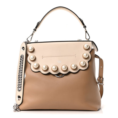 Fendi Vitello Century Pearl Bi-Color Scalloped Back to School Backpack Cuoio Camelia