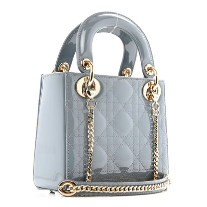 Christian Dior Patent Cannage Mini Lady Dior Grey Stone