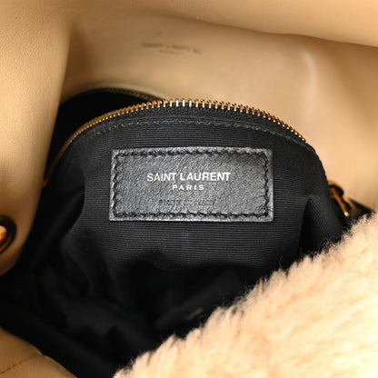 Saint Laurent Merino Shearling Lambskin Quilted Small Loulou Puffer Monogram Chain Satchel Natural Beige